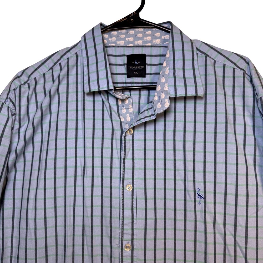 Tailor Byrd Collection Mens XXL Blue‎ Green Plaid Long Sleeve Button Down Shirt
